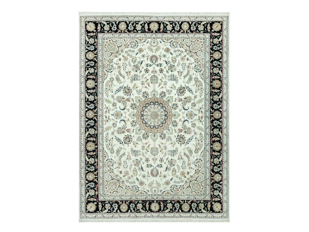 8'11" x 12'2" New Hand Knotted Ivory Wool Rectangle Oriental Rug - MOA10290585