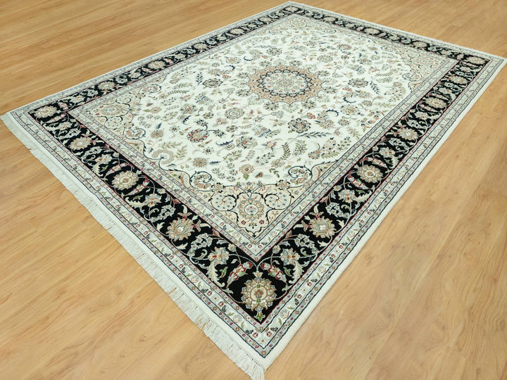 8'11" x 12'2" New Hand Knotted Ivory Wool Rectangle Oriental Rug - MOA10290585