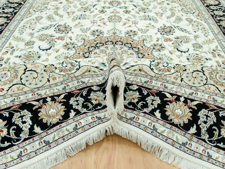 8'11" x 12'2" New Hand Knotted Ivory Wool Rectangle Oriental Rug - MOA10290585