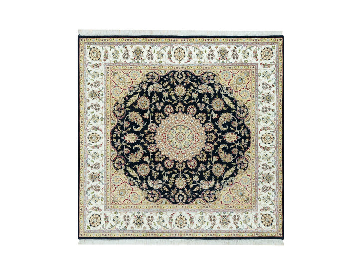 6'7" x 6'7" New Hand Knotted Blue Wool Square Oriental Rug - MOA10290593