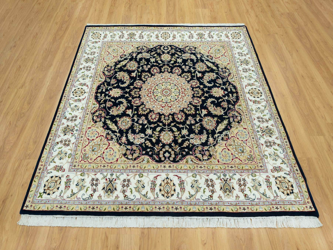 6'7" x 6'7" New Hand Knotted Blue Wool Square Oriental Rug - MOA10290593