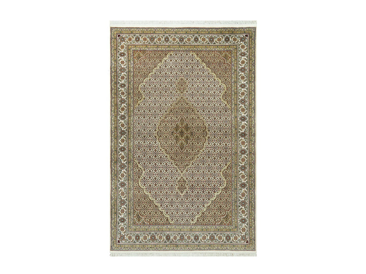 5'10" x 9'2" New Hand Knotted Ivory Wool Rectangle Oriental Rug - MOA10290598