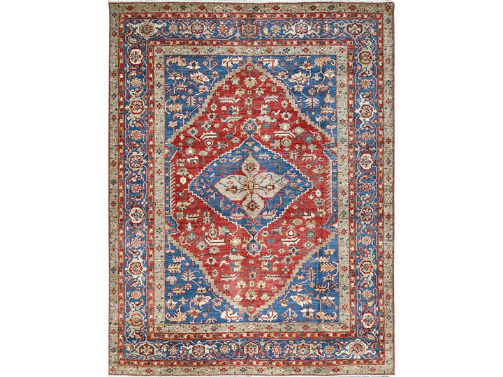 8'11" x 11'8" New Hand Knotted Red Wool Rectangle Oriental Rug - MOA102905