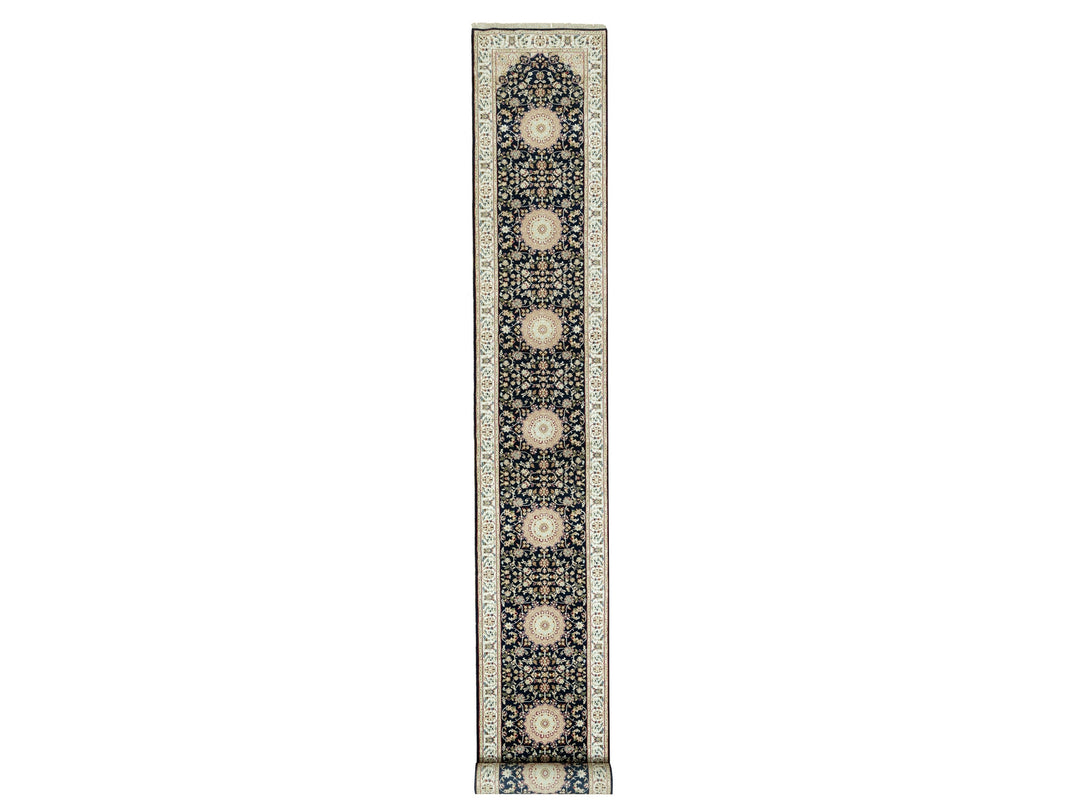 2'9" x 20'1" New Hand Knotted Blue Wool Runner Oriental Rug - MOA10290610