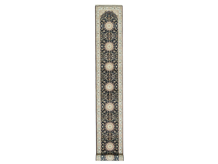 2'9" x 20'1" New Hand Knotted Blue Wool Runner Oriental Rug - MOA10290610