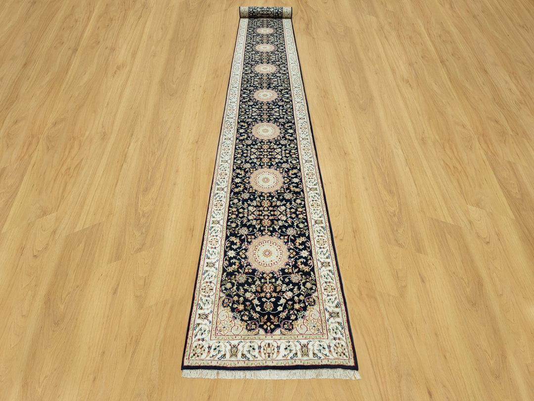 2'9" x 20'1" New Hand Knotted Blue Wool Runner Oriental Rug - MOA10290610
