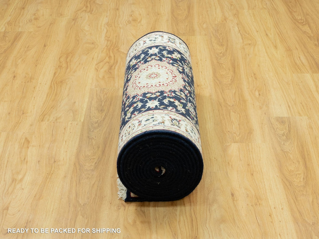 2'9" x 20'1" New Hand Knotted Blue Wool Runner Oriental Rug - MOA10290610