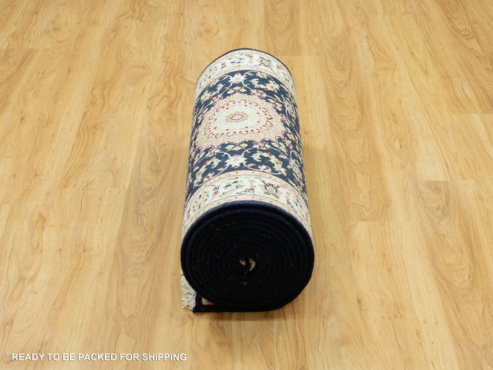 2'9" x 20'1" New Hand Knotted Blue Wool Runner Oriental Rug - MOA10290610