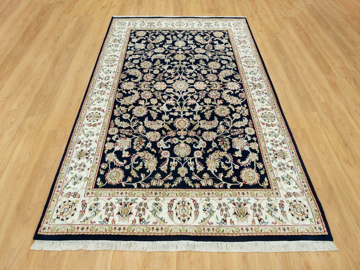 6'1" x 8'10" New Hand Knotted Blue Wool Rectangle Oriental Rug - MOA10290612