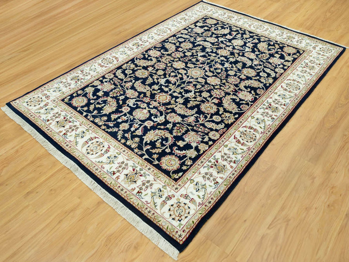 6'1" x 8'10" New Hand Knotted Blue Wool Rectangle Oriental Rug - MOA10290612