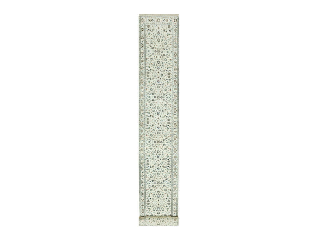 2'10" x 19'10" New Hand Knotted Ivory Wool Runner Oriental Rug - MOA10290614