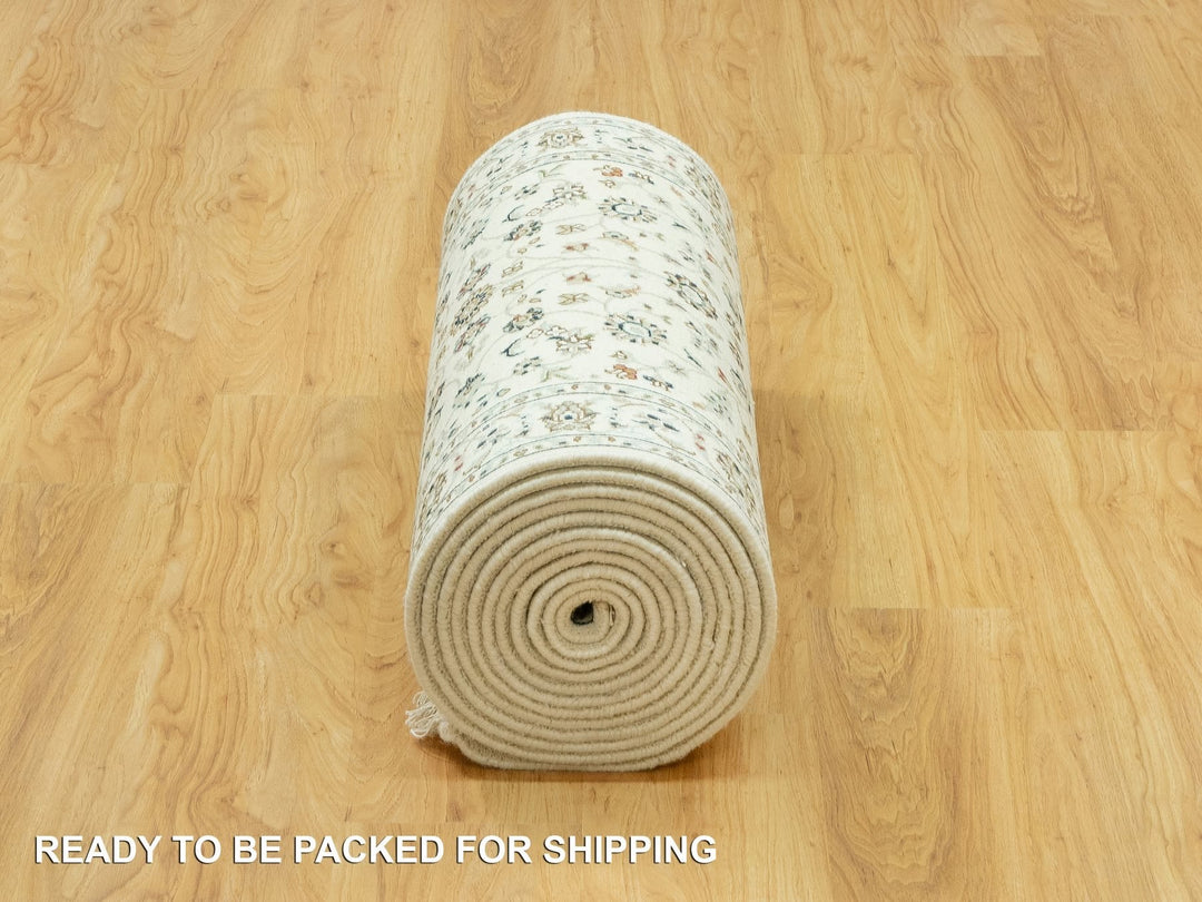 2'10" x 19'10" New Hand Knotted Ivory Wool Runner Oriental Rug - MOA10290614