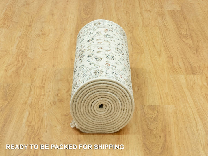 2'10" x 19'10" New Hand Knotted Ivory Wool Runner Oriental Rug - MOA10290614