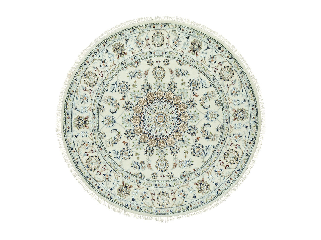 5'0" x 5'0" New Hand Knotted Ivory Wool Round Oriental Rug - MOA10290617
