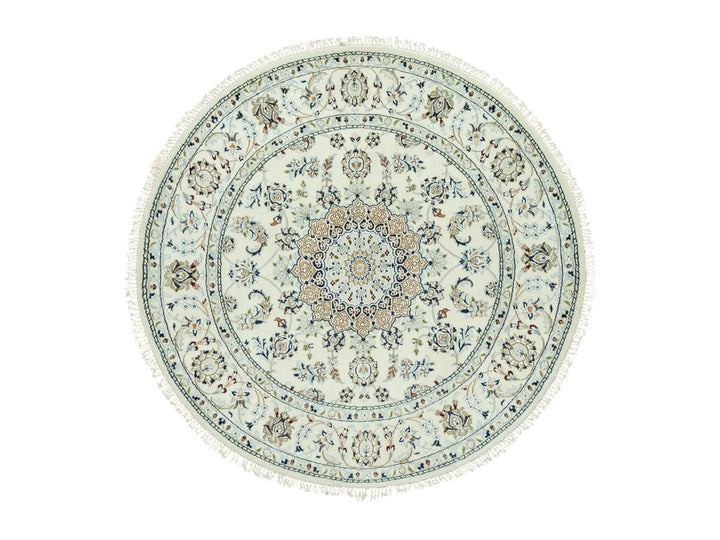 5'0" x 5'0" New Hand Knotted Ivory Wool Round Oriental Rug - MOA10290617