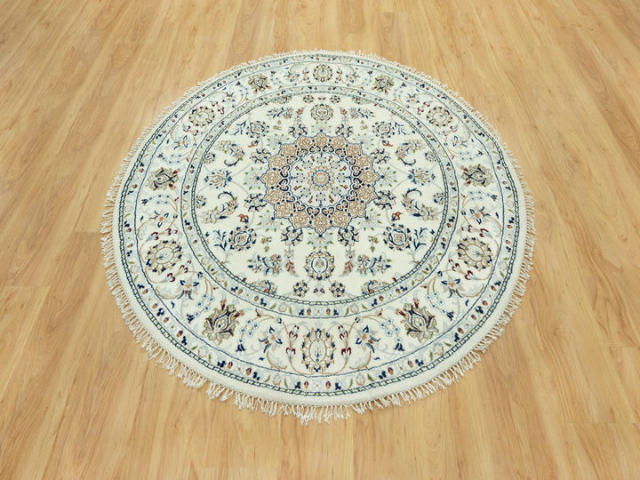 5'0" x 5'0" New Hand Knotted Ivory Wool Round Oriental Rug - MOA10290617