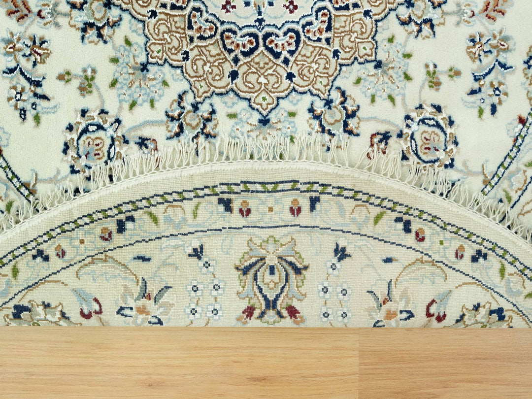 5'0" x 5'0" New Hand Knotted Ivory Wool Round Oriental Rug - MOA10290617