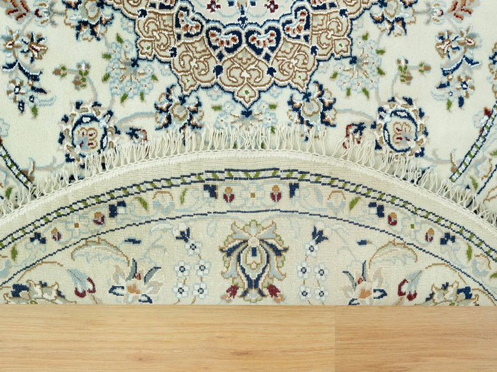 5'0" x 5'0" New Hand Knotted Ivory Wool Round Oriental Rug - MOA10290617