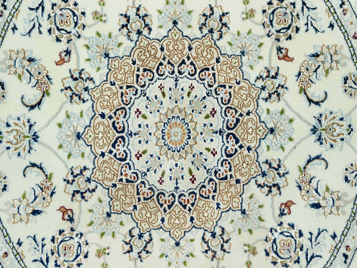 5'0" x 5'0" New Hand Knotted Ivory Wool Round Oriental Rug - MOA10290617