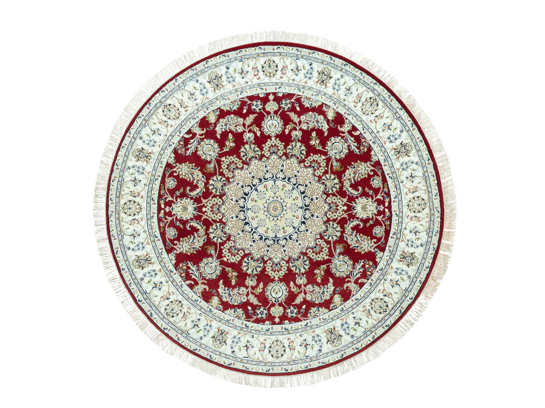 6'8" x 6'8" New Hand Knotted Red Wool Round Oriental Rug - MOA10290618
