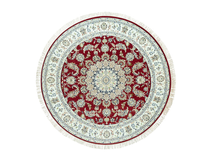 6'8" x 6'8" New Hand Knotted Red Wool Round Oriental Rug - MOA10290618