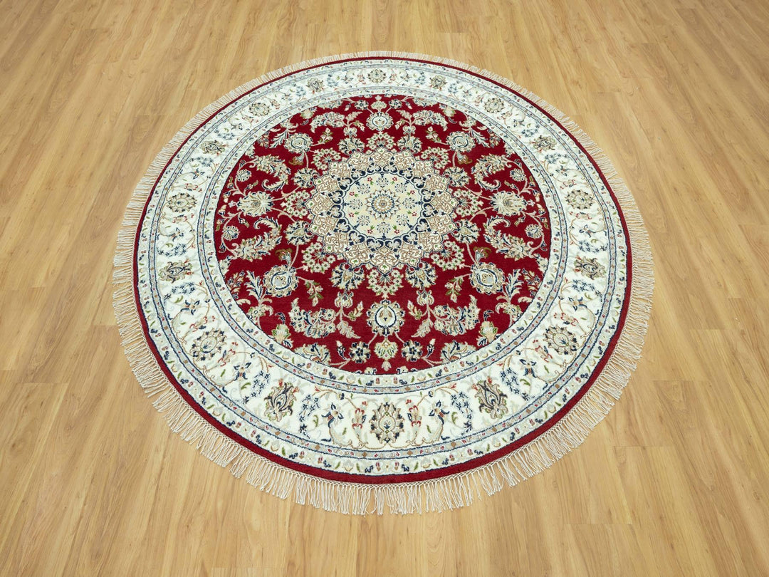 6'8" x 6'8" New Hand Knotted Red Wool Round Oriental Rug - MOA10290618