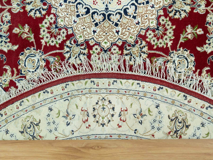 6'8" x 6'8" New Hand Knotted Red Wool Round Oriental Rug - MOA10290618