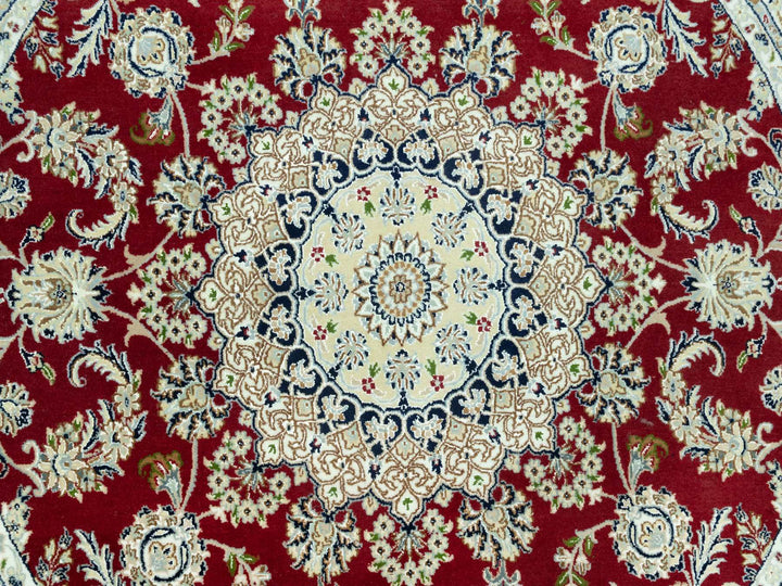 6'8" x 6'8" New Hand Knotted Red Wool Round Oriental Rug - MOA10290618