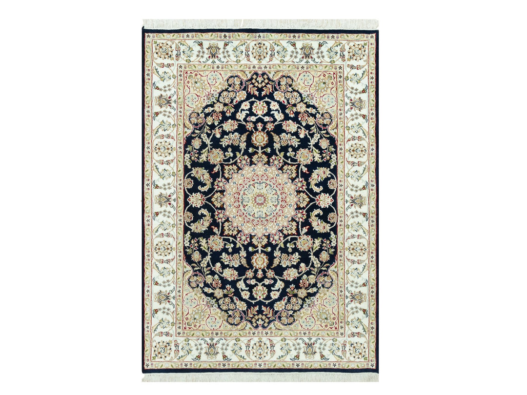 4'3" x 6'3" New Hand Knotted Blue Wool Rectangle Oriental Rug - MOA10290619