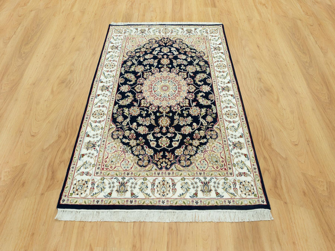 4'3" x 6'3" New Hand Knotted Blue Wool Rectangle Oriental Rug - MOA10290619