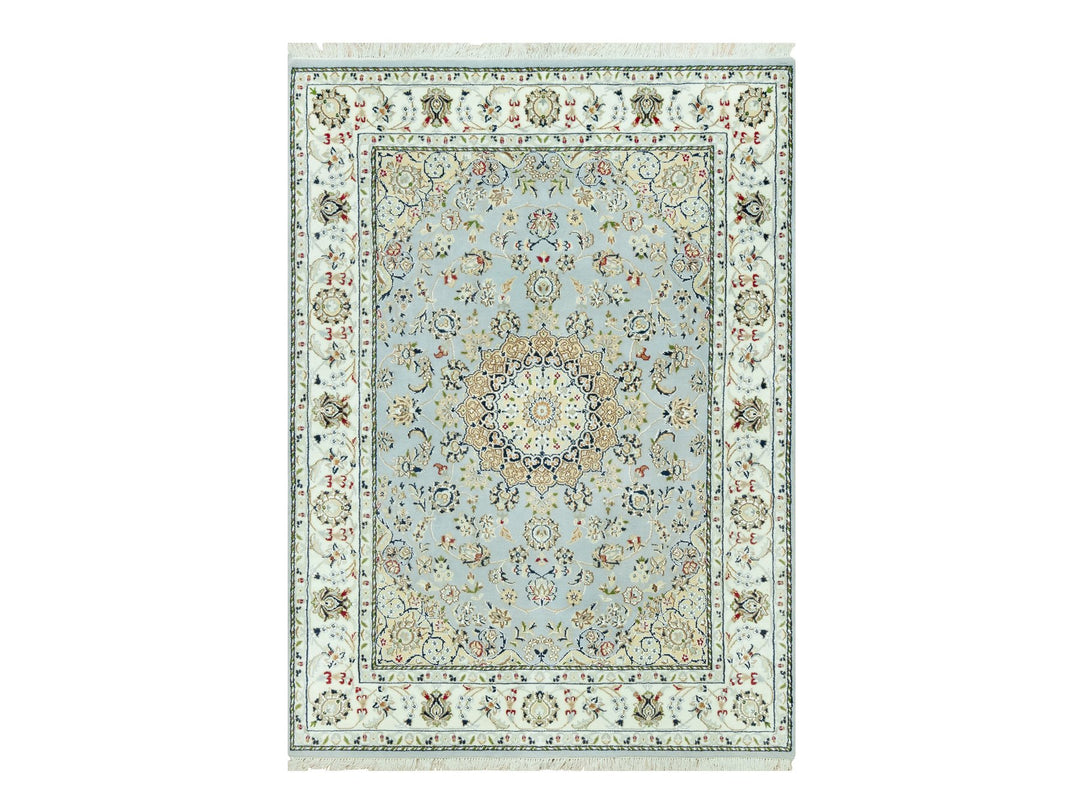 4'11" x 6'9" New Hand Knotted Blue Wool Rectangle Oriental Rug - MOA10290620