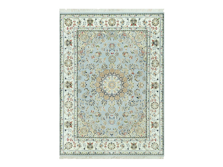 4'11" x 6'9" New Hand Knotted Blue Wool Rectangle Oriental Rug - MOA10290620