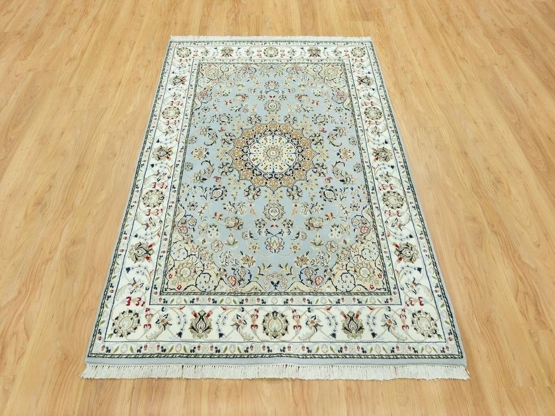 4'11" x 6'9" New Hand Knotted Blue Wool Rectangle Oriental Rug - MOA10290620