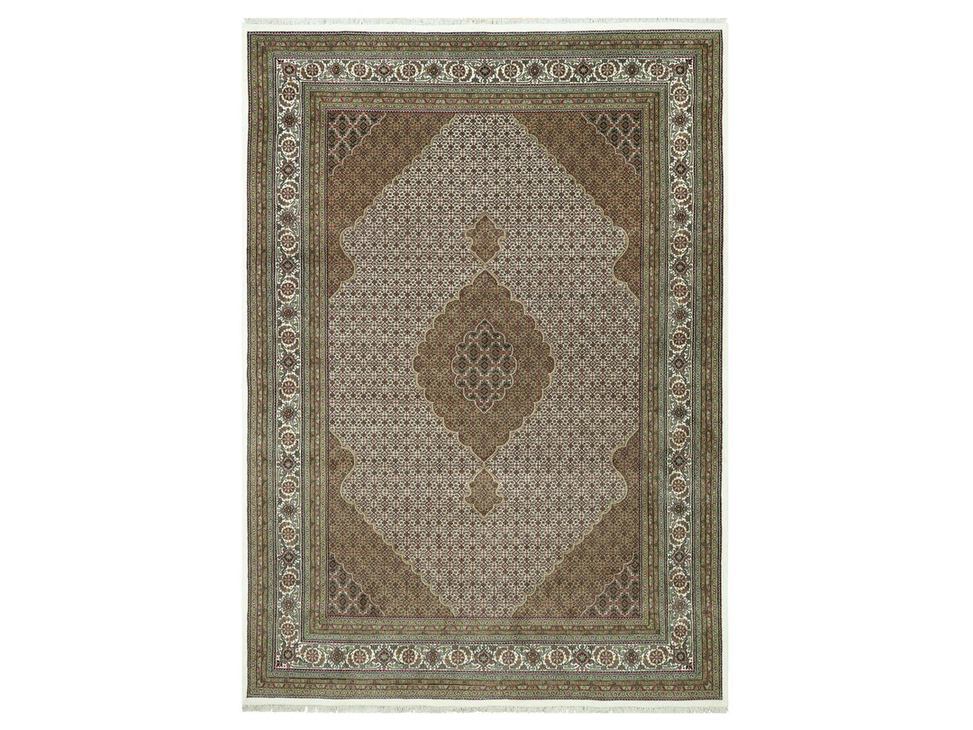 9'10" x 14'0" New Hand Knotted Ivory Wool Rectangle Oriental Rug - MOA10290622