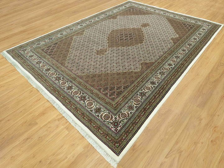 9'10" x 14'0" New Hand Knotted Ivory Wool Rectangle Oriental Rug - MOA10290622