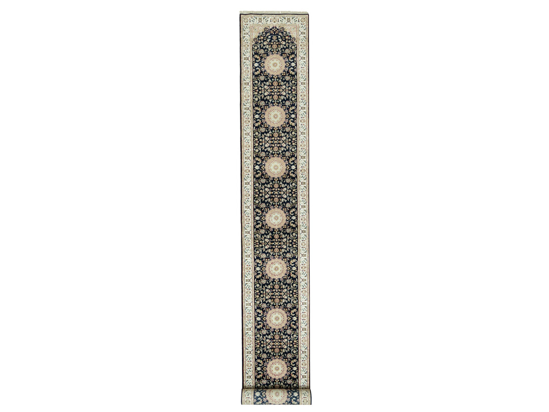 2'5" x 20'1" New Hand Knotted Blue Wool Runner Oriental Rug - MOA10290627