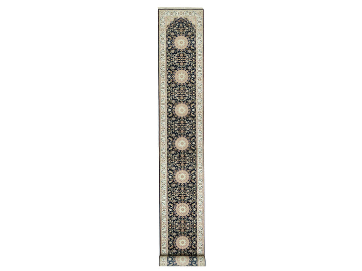 2'5" x 20'1" New Hand Knotted Blue Wool Runner Oriental Rug - MOA10290627