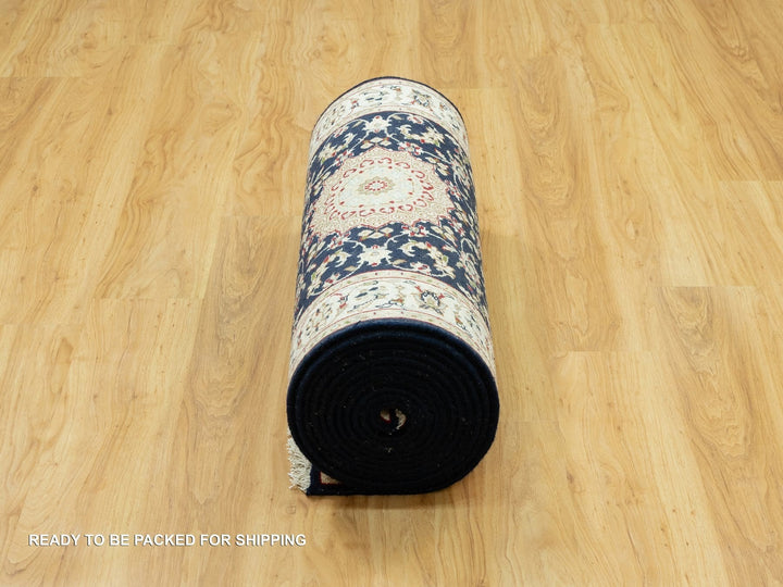 2'5" x 20'1" New Hand Knotted Blue Wool Runner Oriental Rug - MOA10290627