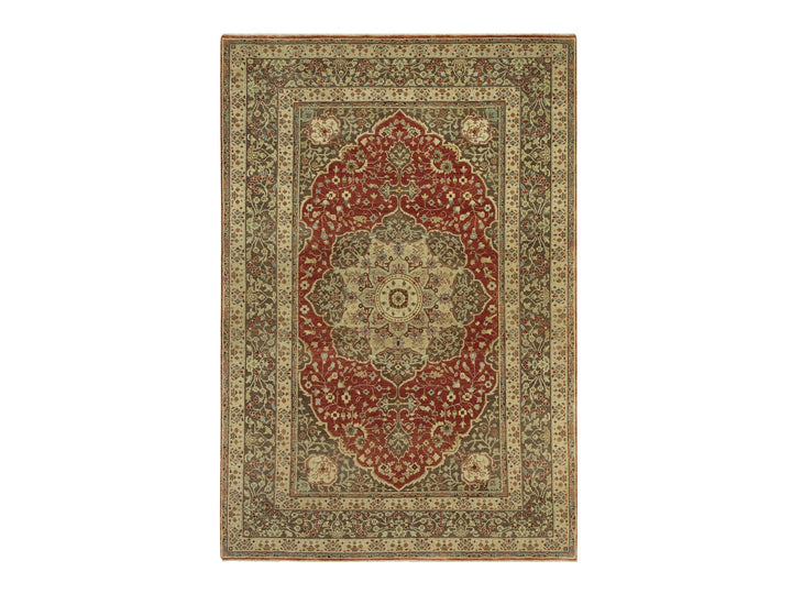 6'2" x 9'1" New Hand Knotted Red Wool Rectangle Oriental Rug - MOA10290630