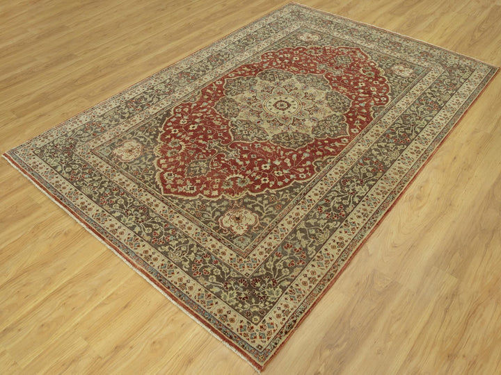 6'2" x 9'1" New Hand Knotted Red Wool Rectangle Oriental Rug - MOA10290630