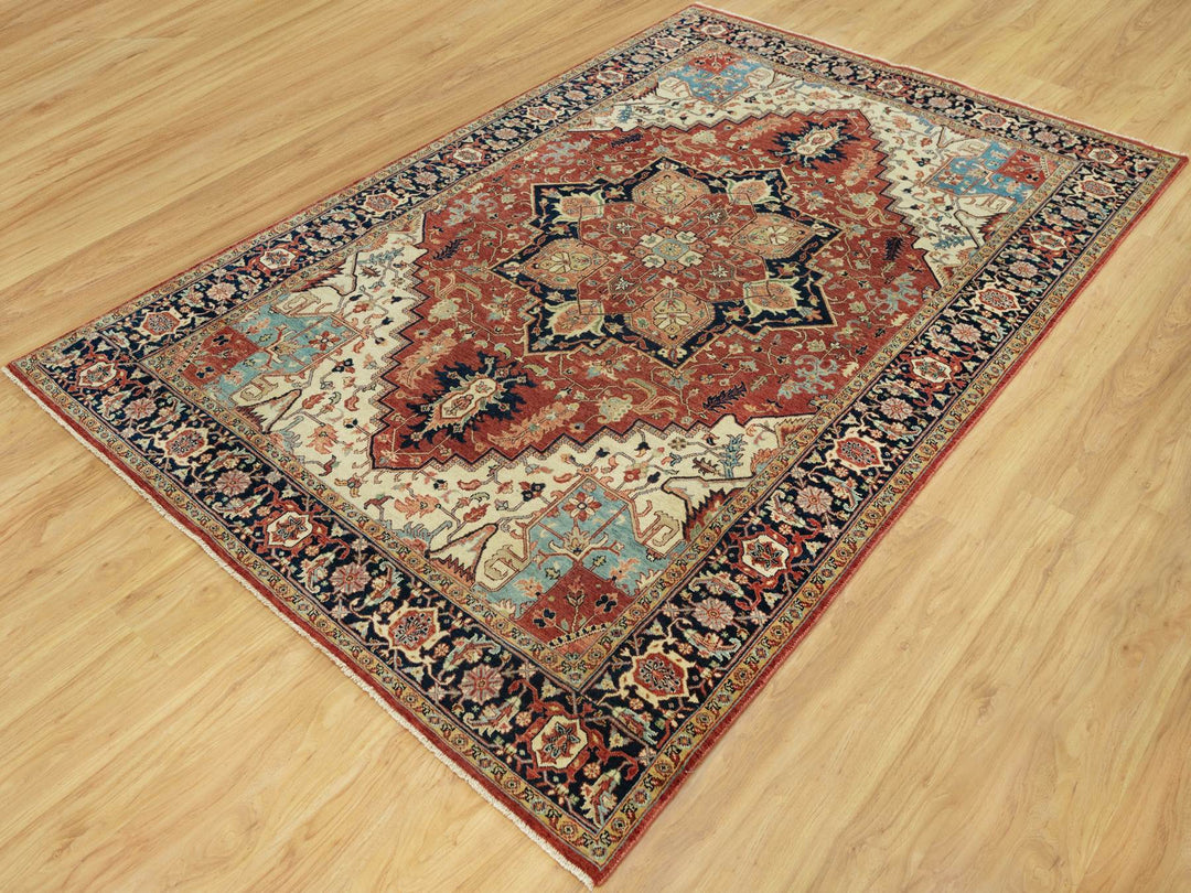 6'0" x 9'1" New Hand Knotted Red Wool Rectangle Oriental Rug - MOA10290643