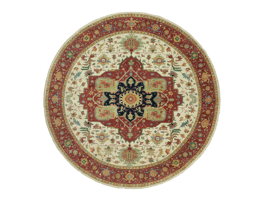 14'0" x 14'0" New Hand Knotted Ivory Wool Round Oriental Rug - MOA10290661