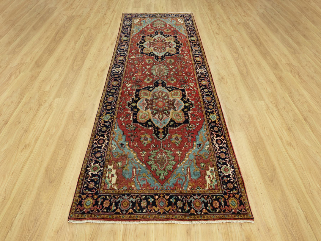 3'10" x 10'2" New Hand Knotted Red Wool Runner Oriental Rug - MOA10290664