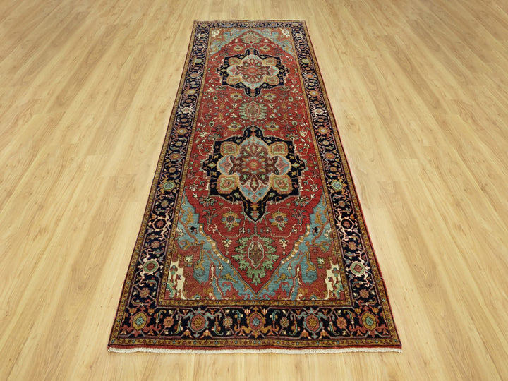3'10" x 10'2" New Hand Knotted Red Wool Runner Oriental Rug - MOA10290664