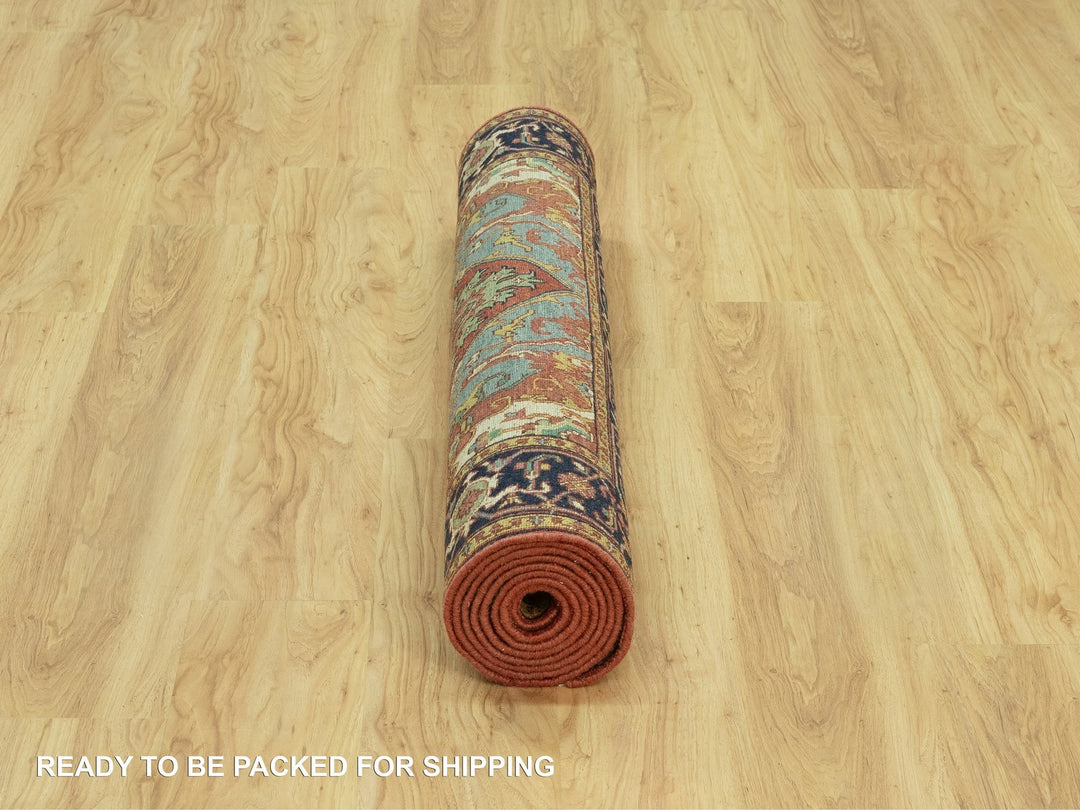 3'10" x 10'2" New Hand Knotted Red Wool Runner Oriental Rug - MOA10290664
