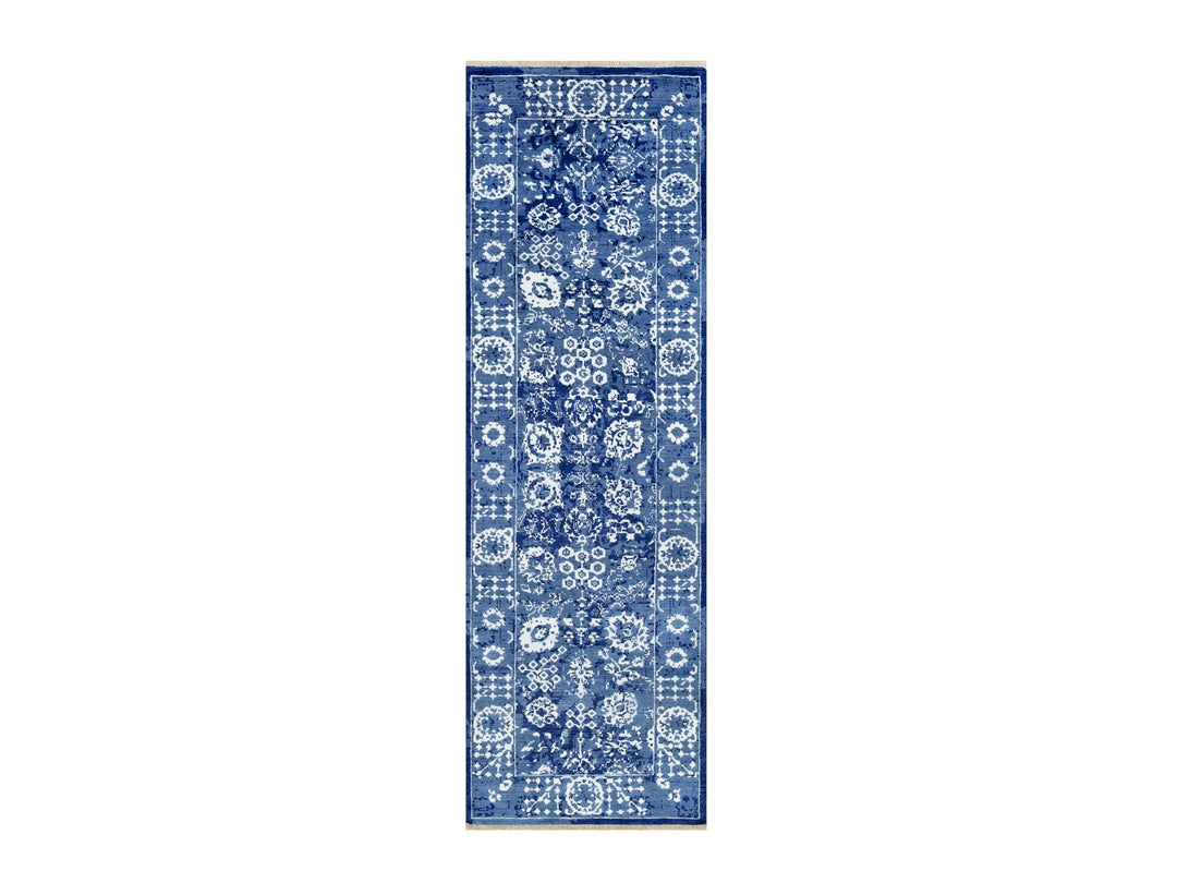 2'6" x 8'0" New Hand Knotted Blue Wool & Silk Runner Oriental Rug - MOA10290666