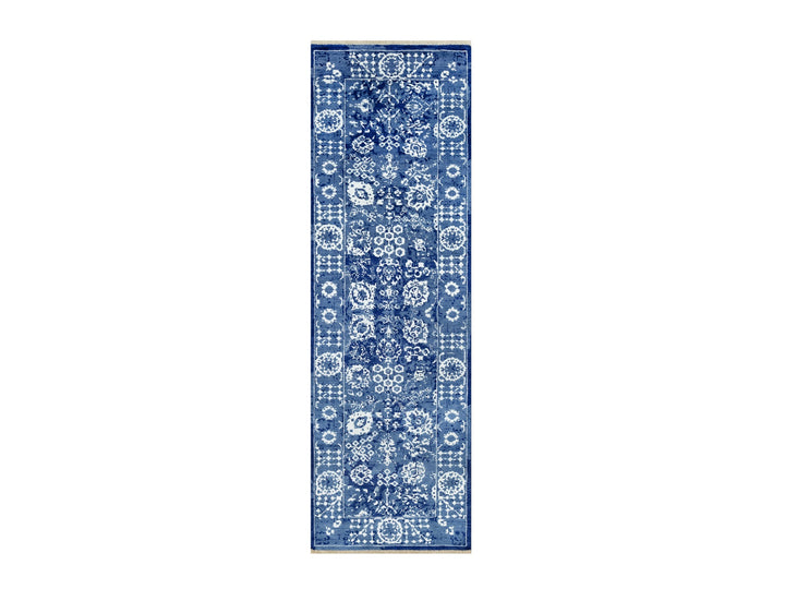 2'6" x 8'0" New Hand Knotted Blue Wool & Silk Runner Oriental Rug - MOA10290666
