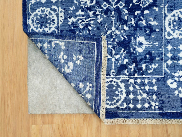 2'6" x 8'0" New Hand Knotted Blue Wool & Silk Runner Oriental Rug - MOA10290666
