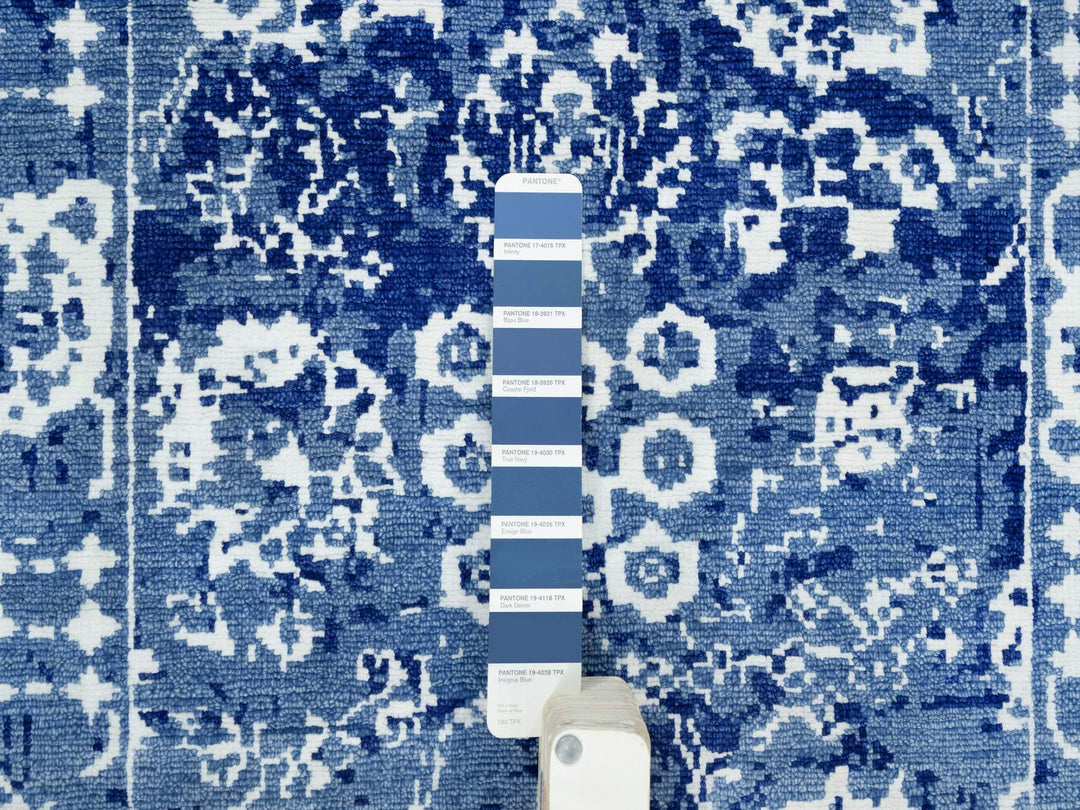 2'6" x 8'0" New Hand Knotted Blue Wool & Silk Runner Oriental Rug - MOA10290666