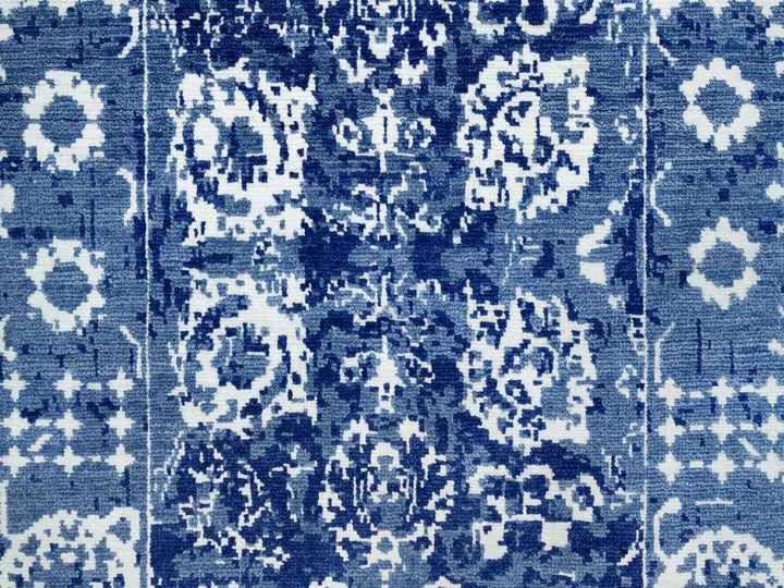 2'6" x 8'0" New Hand Knotted Blue Wool & Silk Runner Oriental Rug - MOA10290666